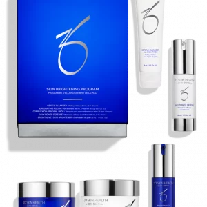 ZO Skin Health Skin Brightening Program Full size Bundle Included in this Program kit are the following: Gentle Cleanser for All Skin Types – 212 ml, Exfoliating Polish – 65 gm, Complexion Renewal Pads – 60Pads-150 ml, Brightalive Skin Brightener – 50 ml, Daily Power Defense – 50 ml.